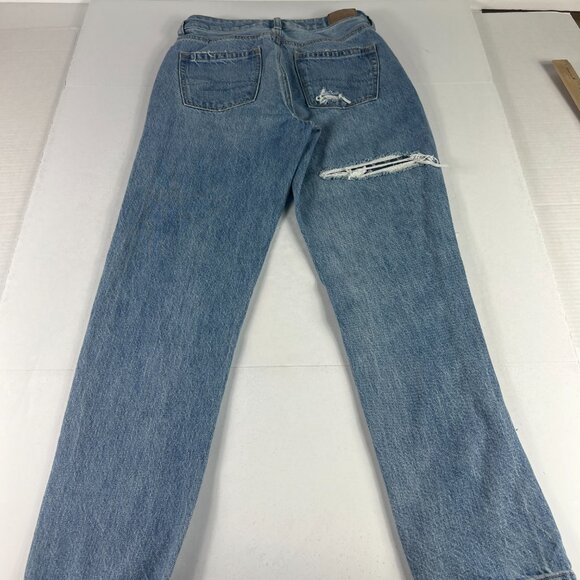 American Eagle Jeans Women's 0 Reg Mom Straight Blue Patchwork Distressed Denim - Picture 9 of 16